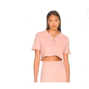 NEW Callahan Womens Cropped Polo Top Pink Cable Knit Size S Casual Spring